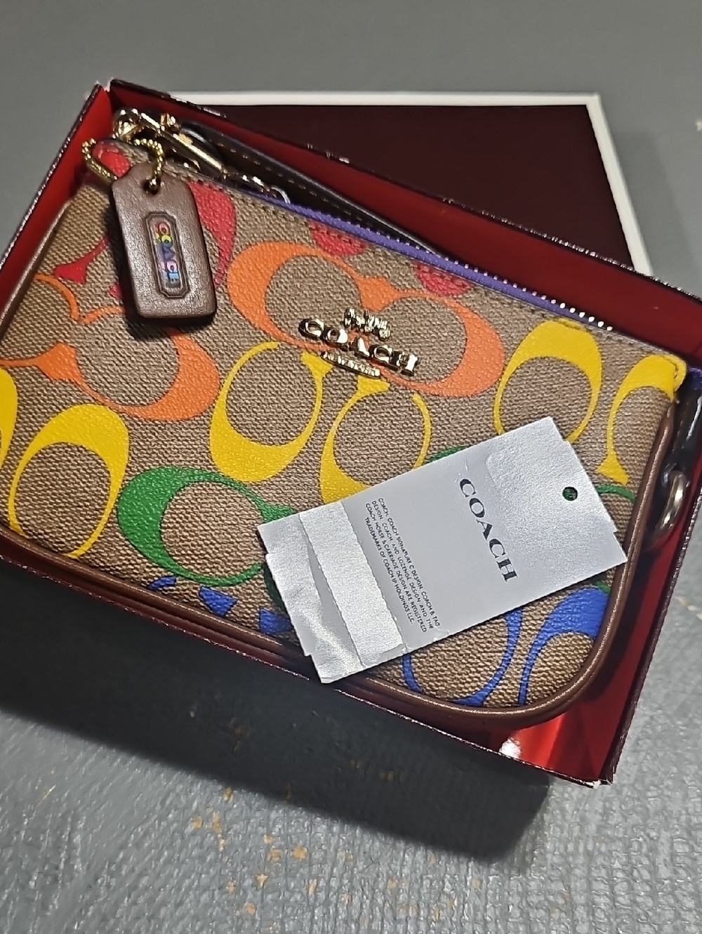 Coach C9941 Signature Rainbow Nolita 15 IM/Khaki Multi Canvas Smooth Leather NWT